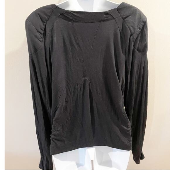 Free People Classic Black Deep V-Neck Shirt with Shoulder Padding Size Large - Picture 8 of 11